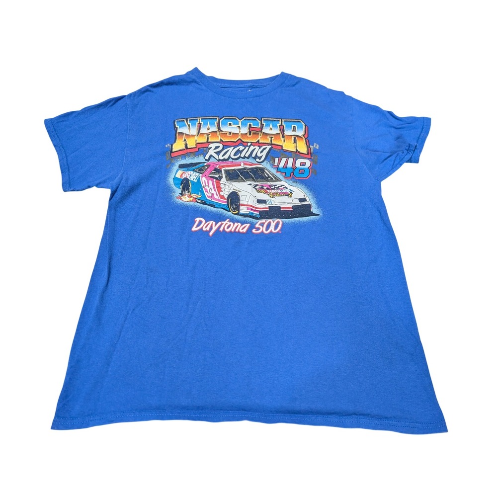 NASCAR T-Shirt Mens M Blue Daytona 500 Racing Graphic Short Sleeve Crew Neck Tee